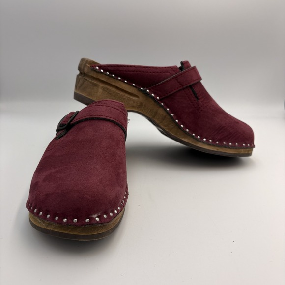 Troentorp Of Sweden Wood Clog Burgundy Purple Suede Slip on Mules Womens 37 6.5 - Picture 7 of 10